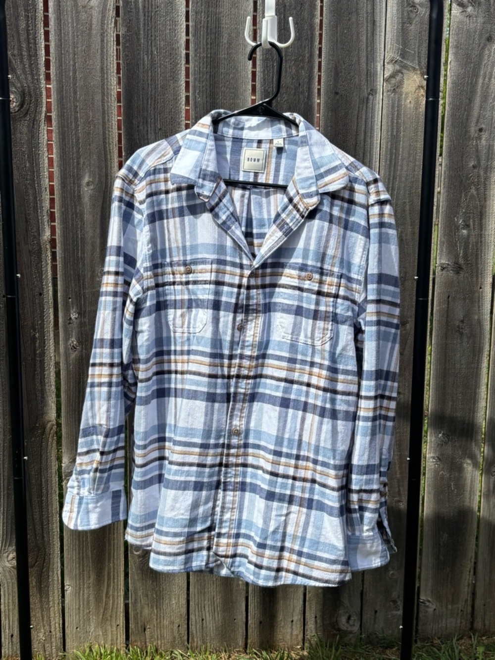 ROWM Striped Button-Up Shirt in Light Blue & Tan